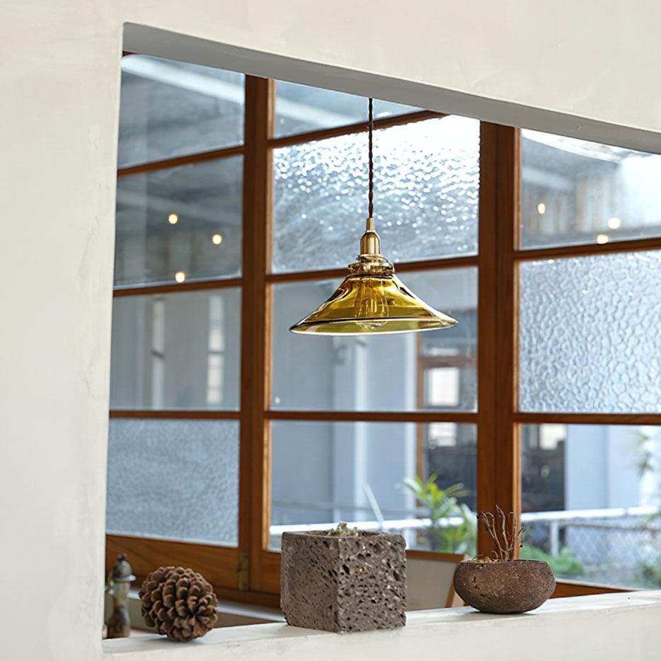 Pila Pendelleuchte Bernstein Glas Messing Vintage Essbereich