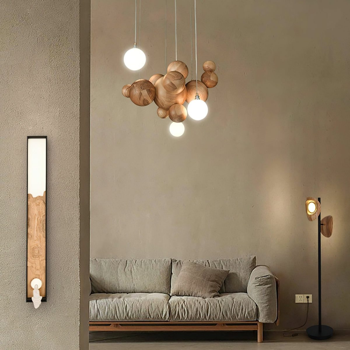 Elveraria Kronleuchter Holz & Acryl Blasenball-Cluster