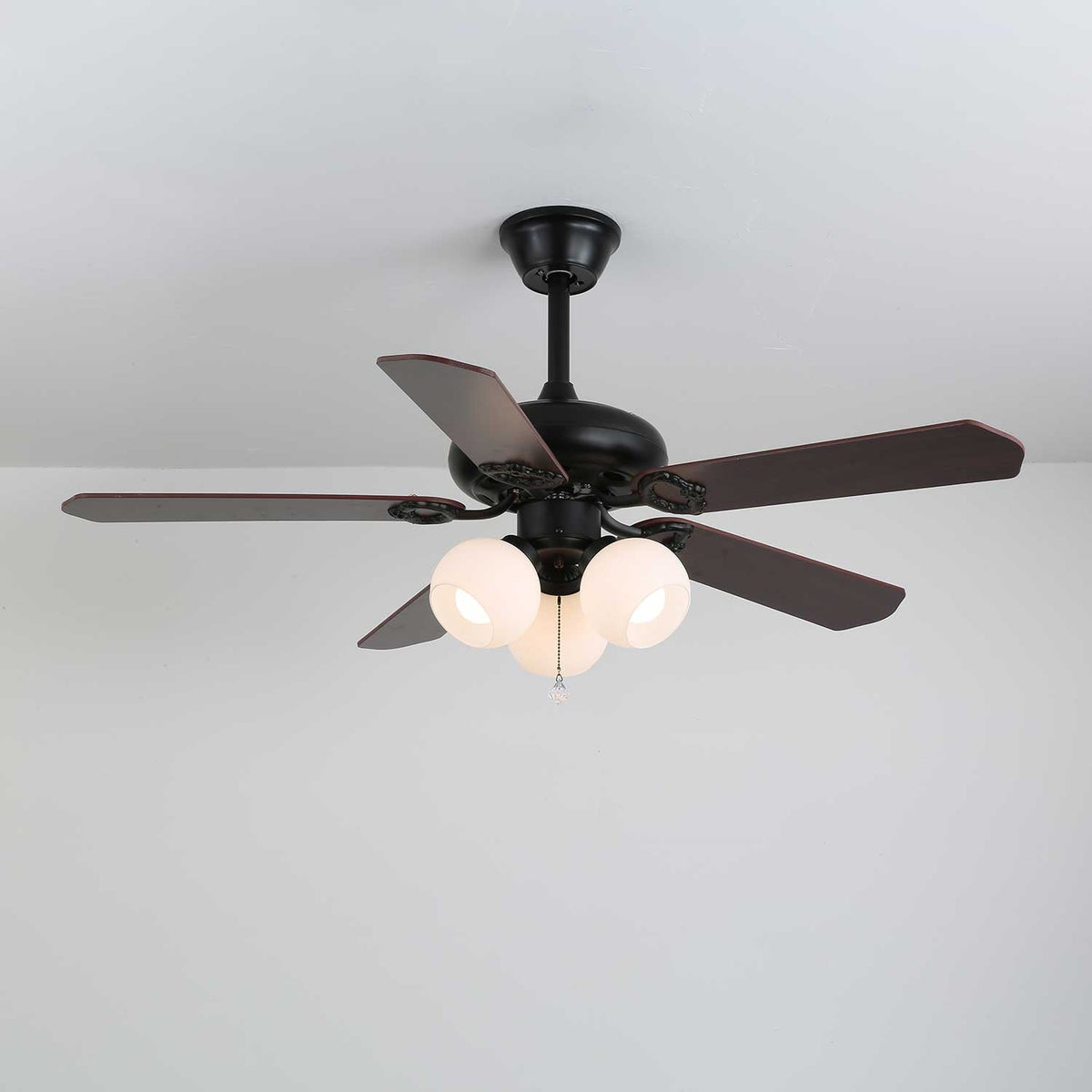 Calviera Vintage Holz-Glas-Deckenventilator mit Beleuchtung