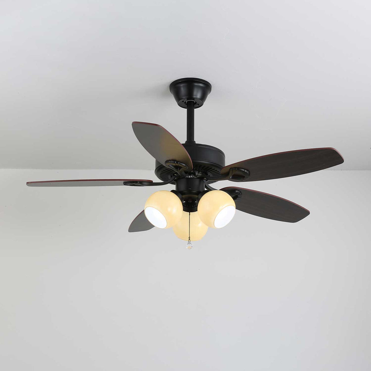 Calviera Vintage Holz-Glas-Deckenventilator mit Beleuchtung