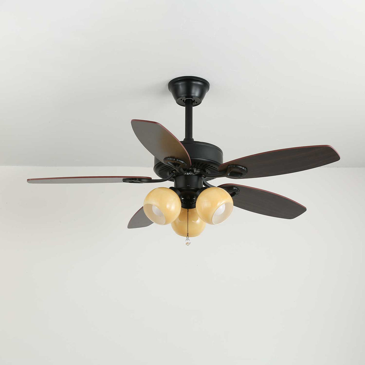 Calviera Vintage Holz-Glas-Deckenventilator mit Beleuchtung