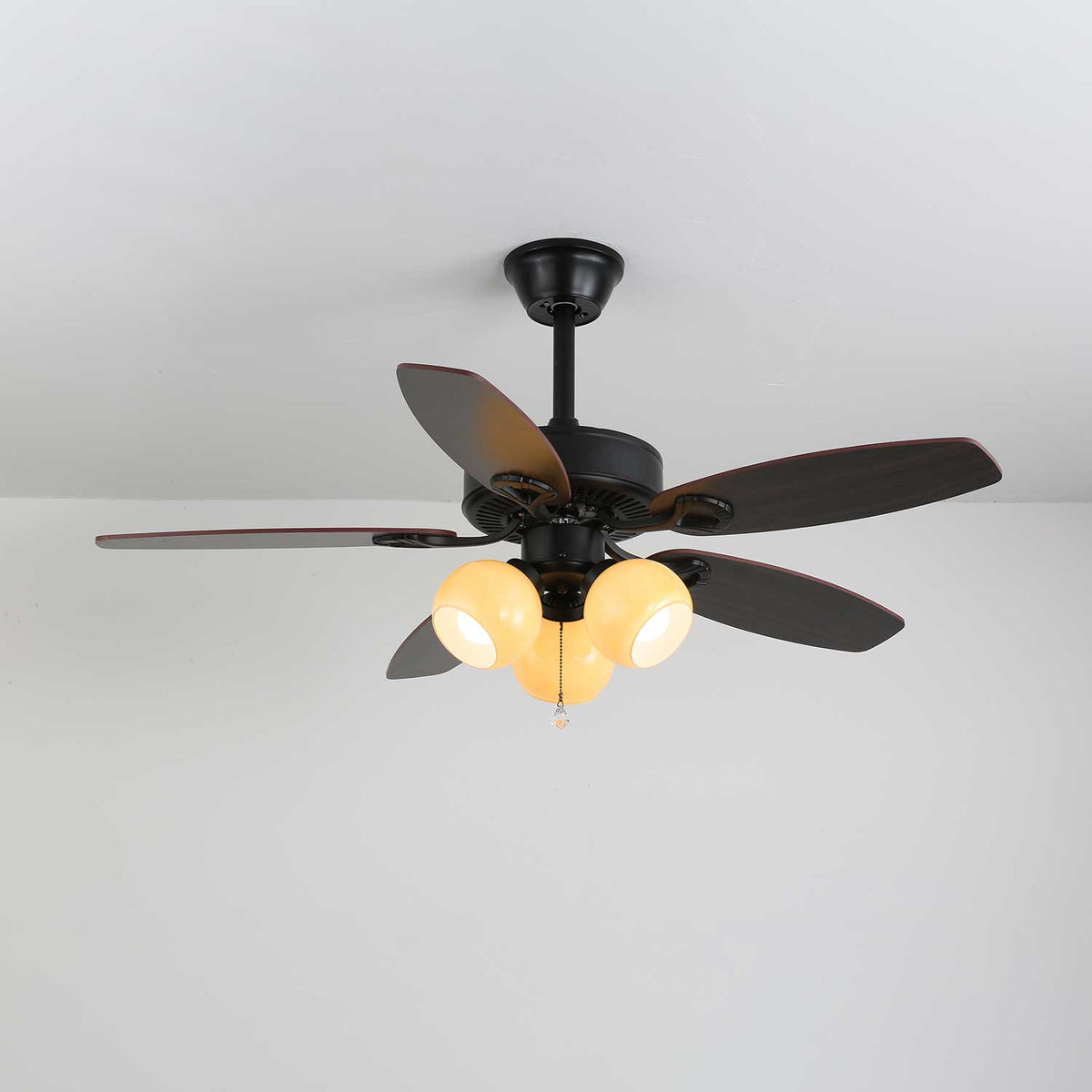Calviera Vintage Holz-Glas-Deckenventilator mit Beleuchtung