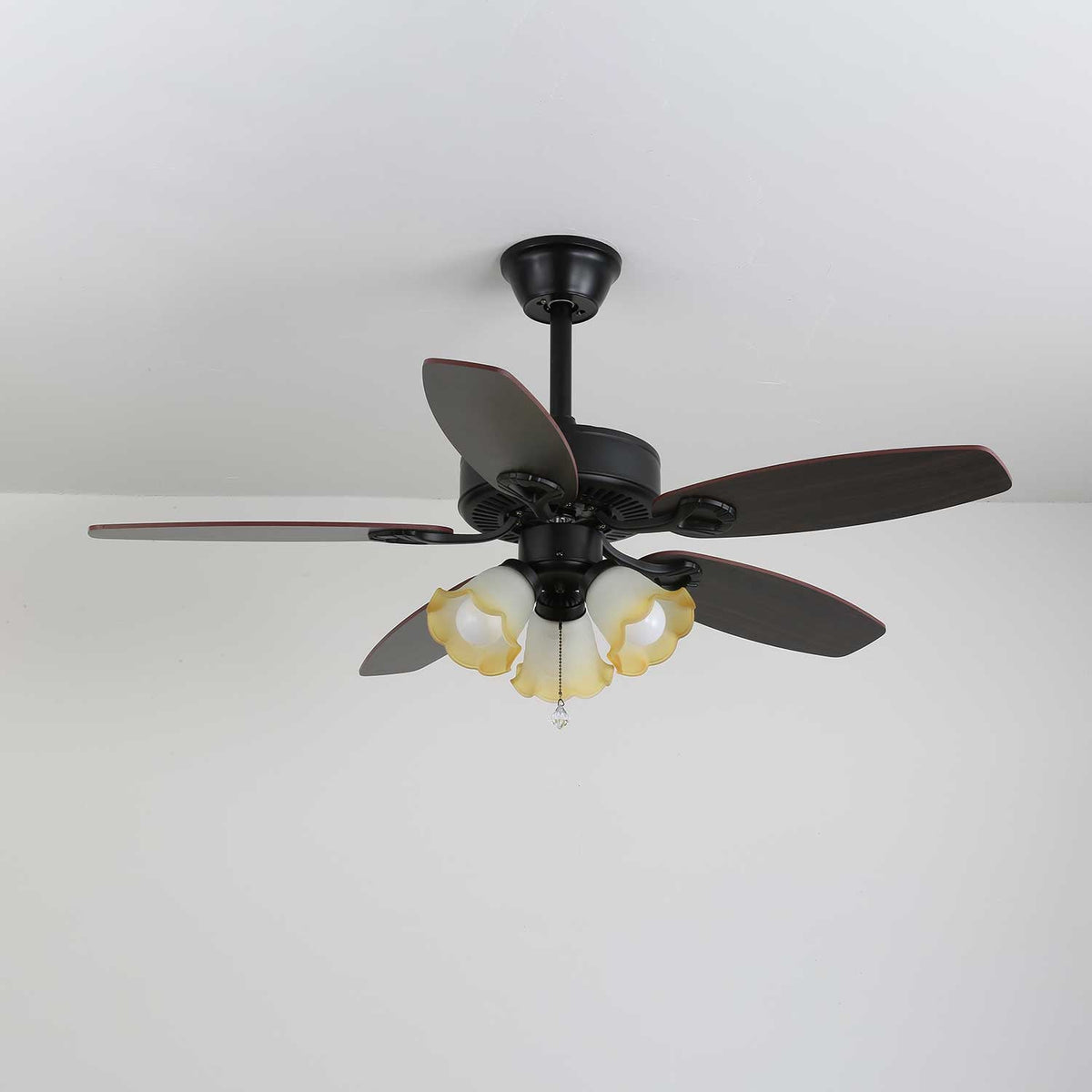 Calviera Vintage Holz-Glas-Deckenventilator mit Beleuchtung