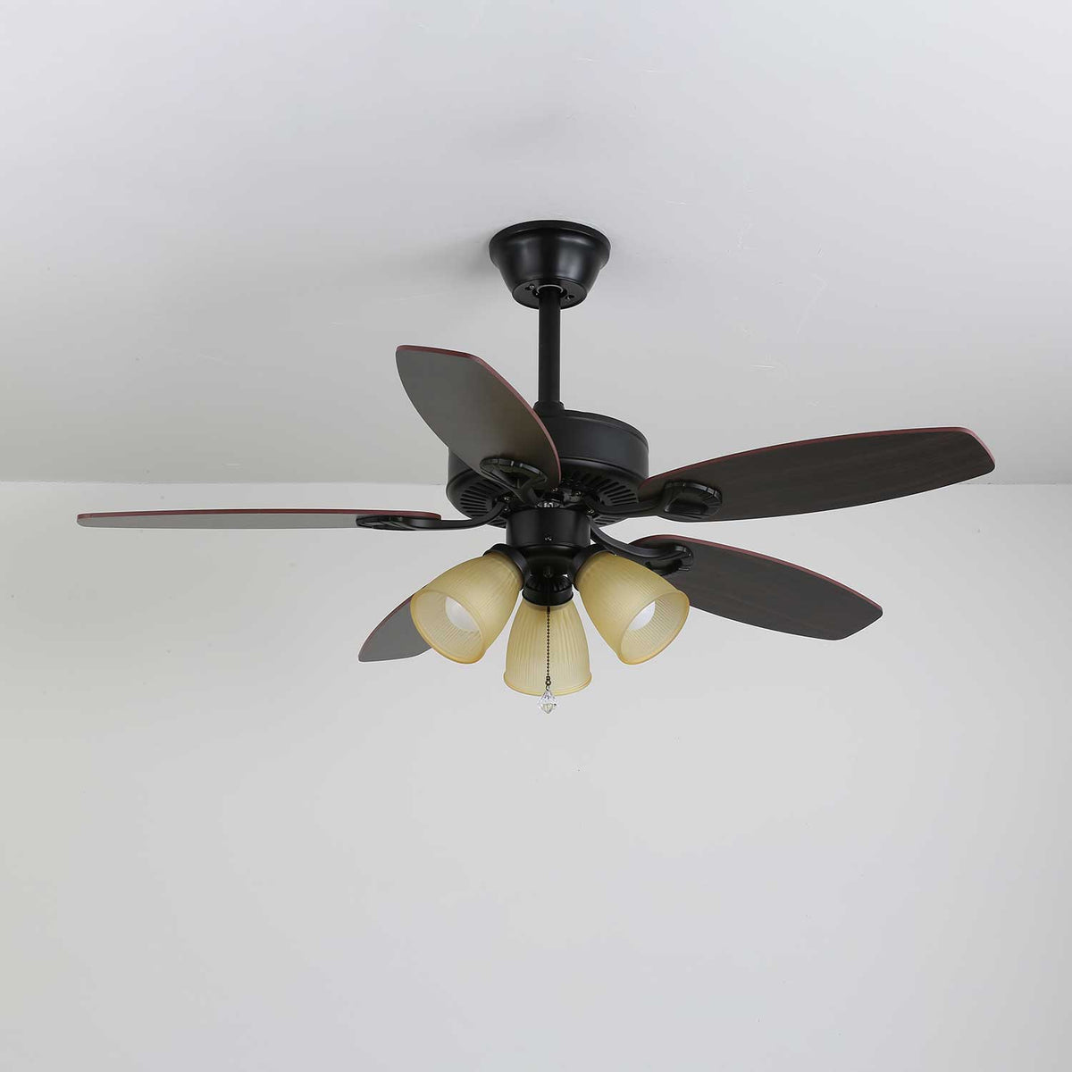 Calviera Vintage Holz-Glas-Deckenventilator mit Beleuchtung