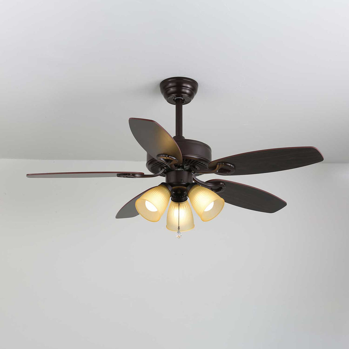 Calviera Vintage Holz-Glas-Deckenventilator mit Beleuchtung
