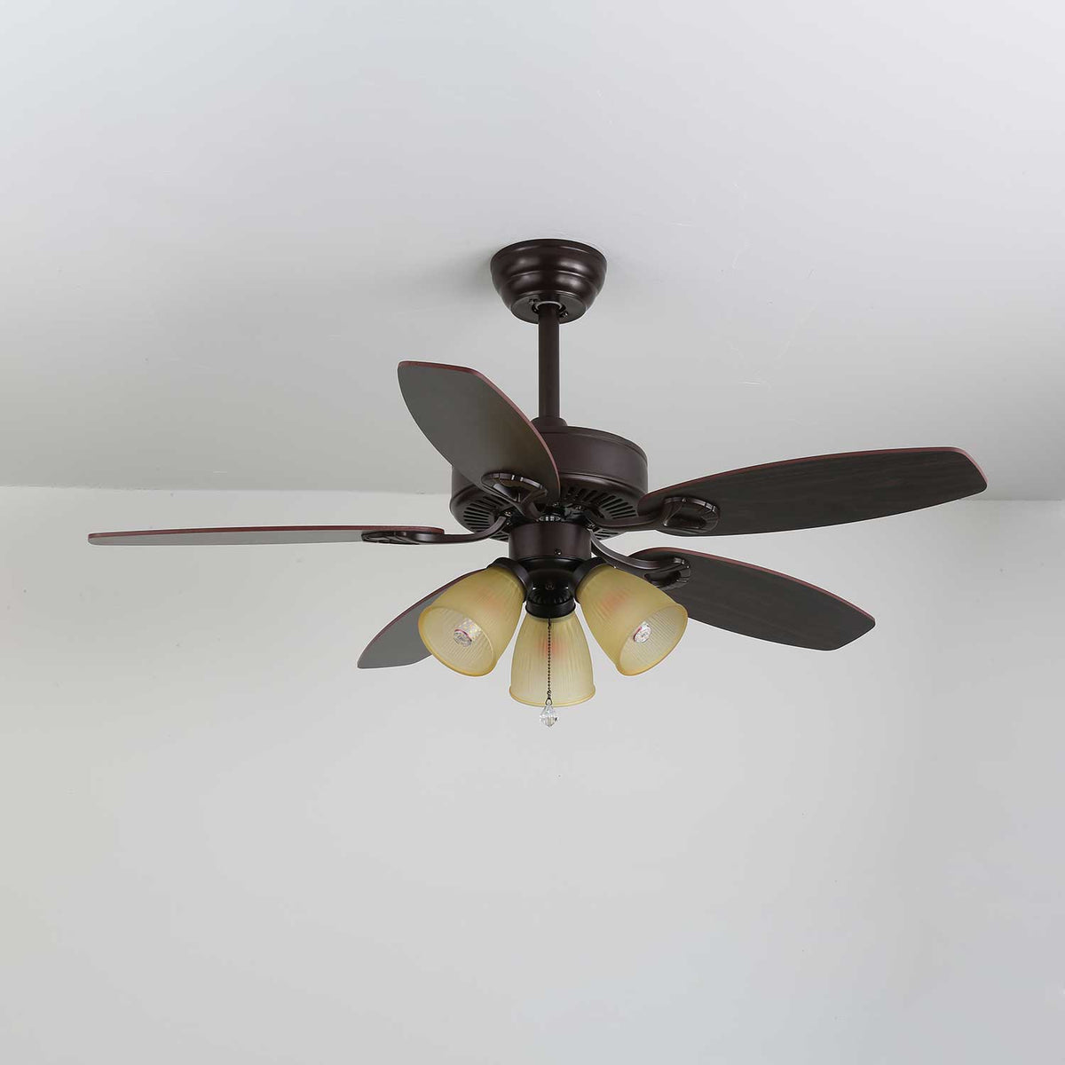 Calviera Vintage Holz-Glas-Deckenventilator mit Beleuchtung