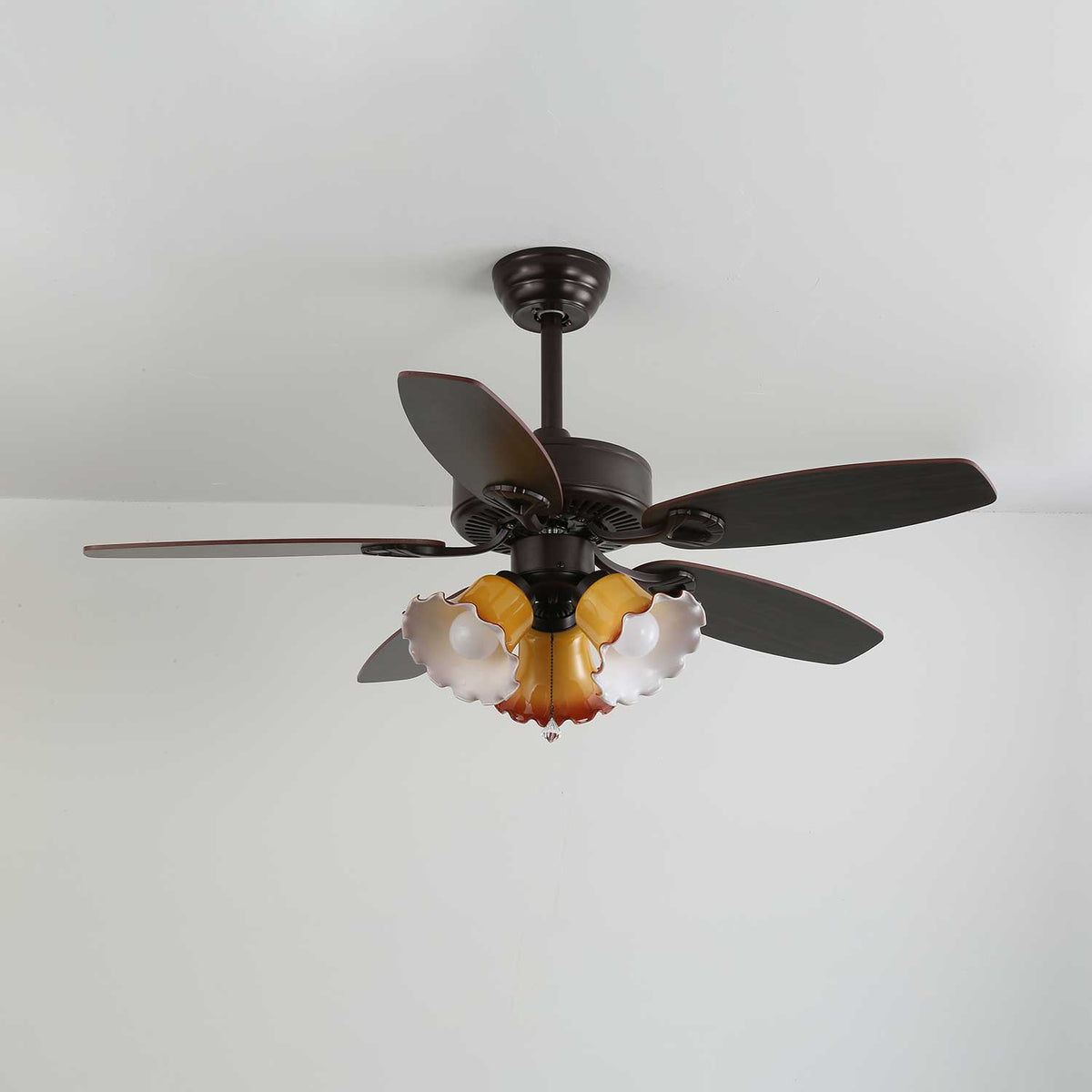 Calviera Vintage Holz-Glas-Deckenventilator mit Beleuchtung
