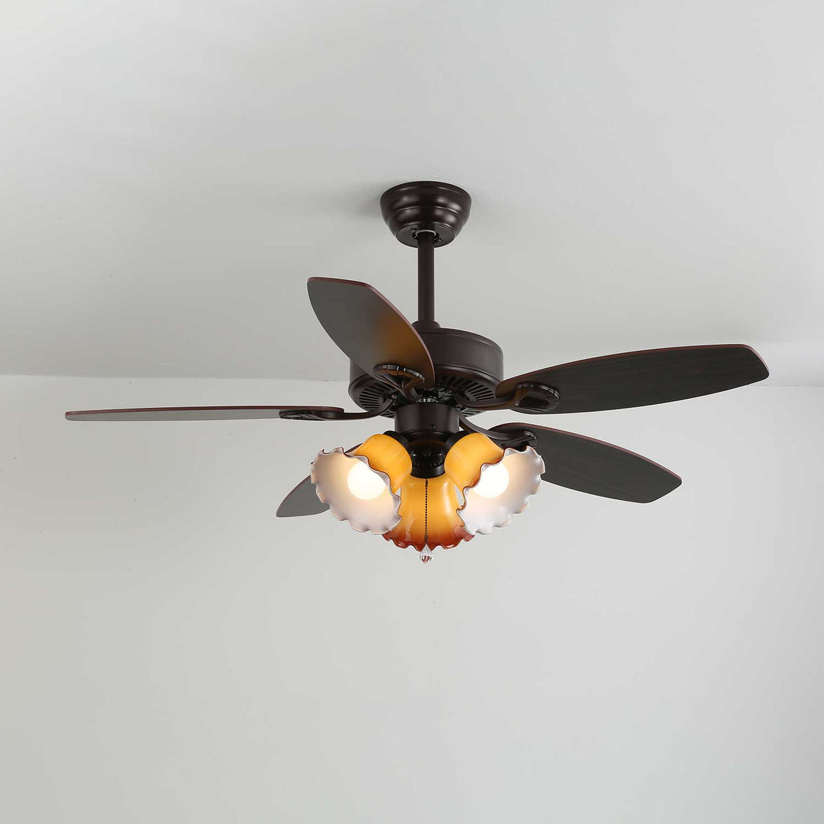 Calviera Vintage Holz-Glas-Deckenventilator mit Beleuchtung