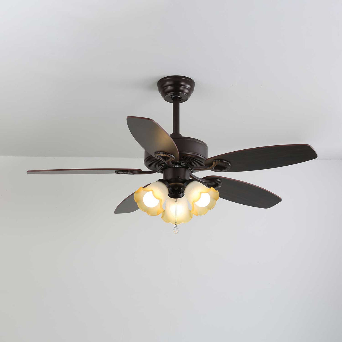 Calviera Vintage Holz-Glas-Deckenventilator mit Beleuchtung