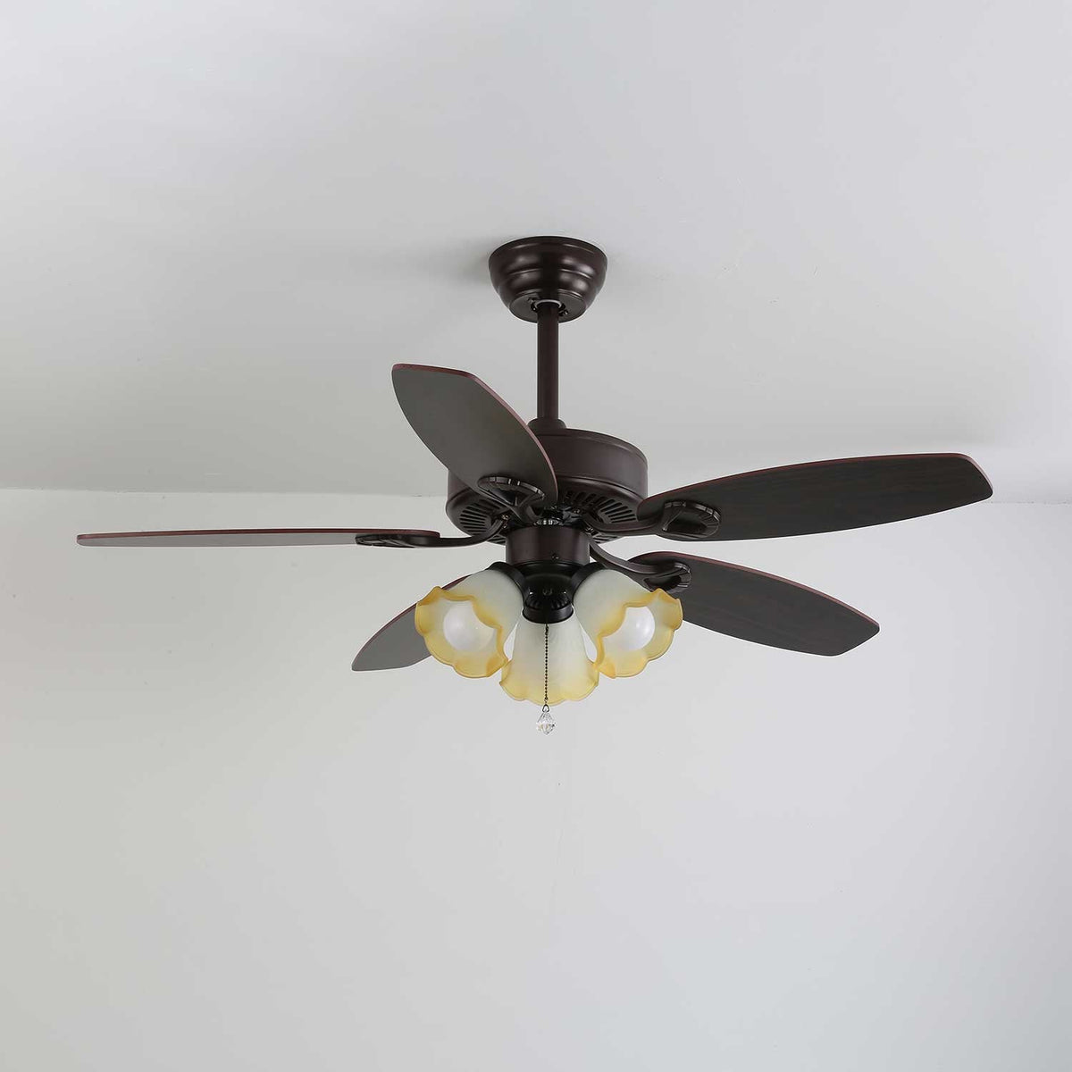 Calviera Vintage Holz-Glas-Deckenventilator mit Beleuchtung