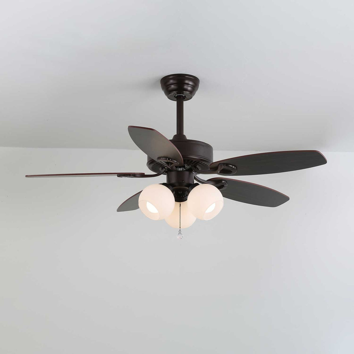 Calviera Vintage Holz-Glas-Deckenventilator mit Beleuchtung