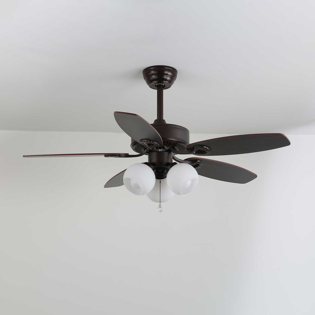 Calviera Vintage Holz-Glas-Deckenventilator mit Beleuchtung