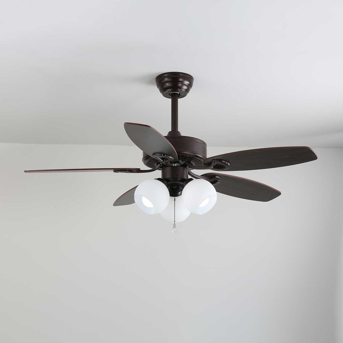 Calviera Vintage Holz-Glas-Deckenventilator mit Beleuchtung