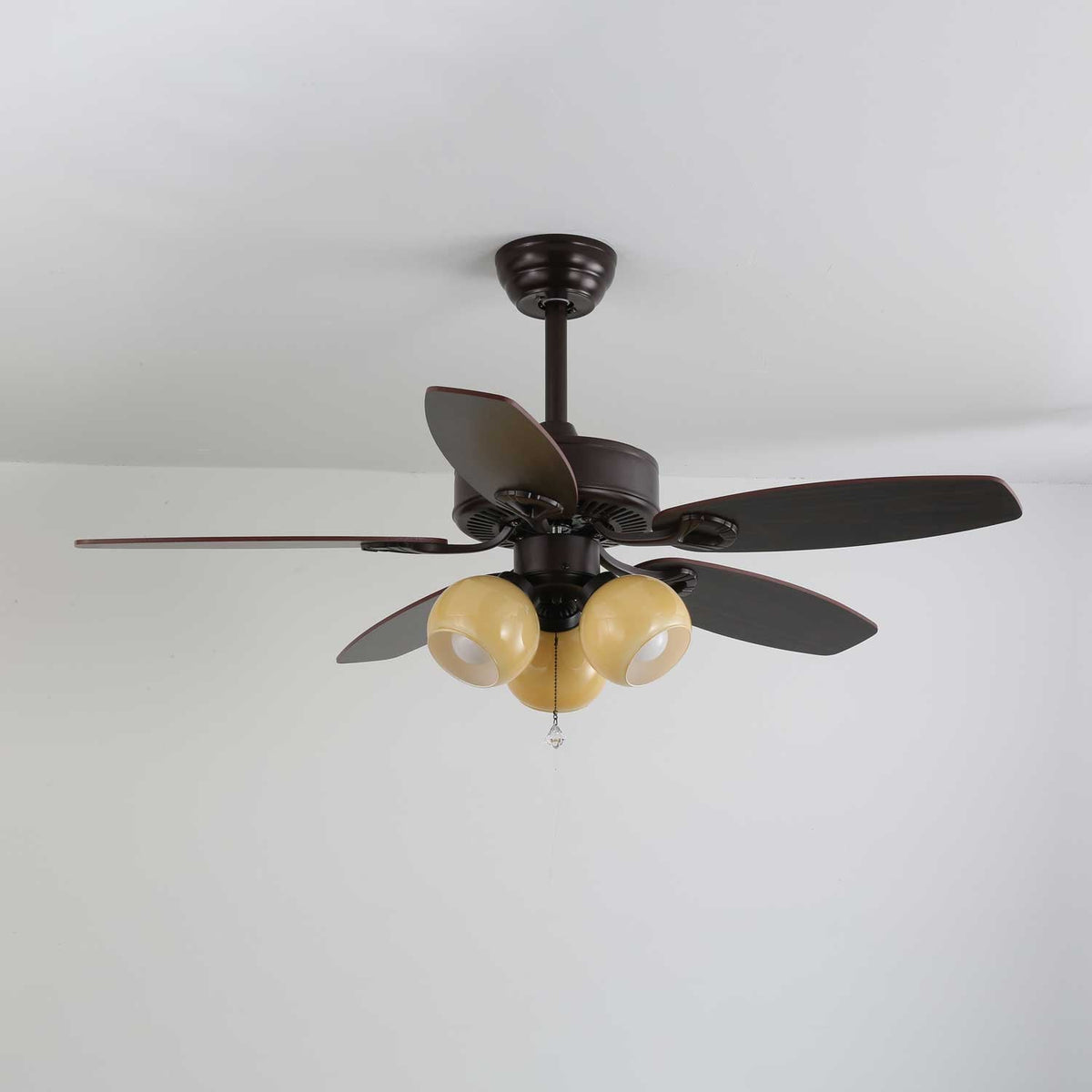 Calviera Vintage Holz-Glas-Deckenventilator mit Beleuchtung