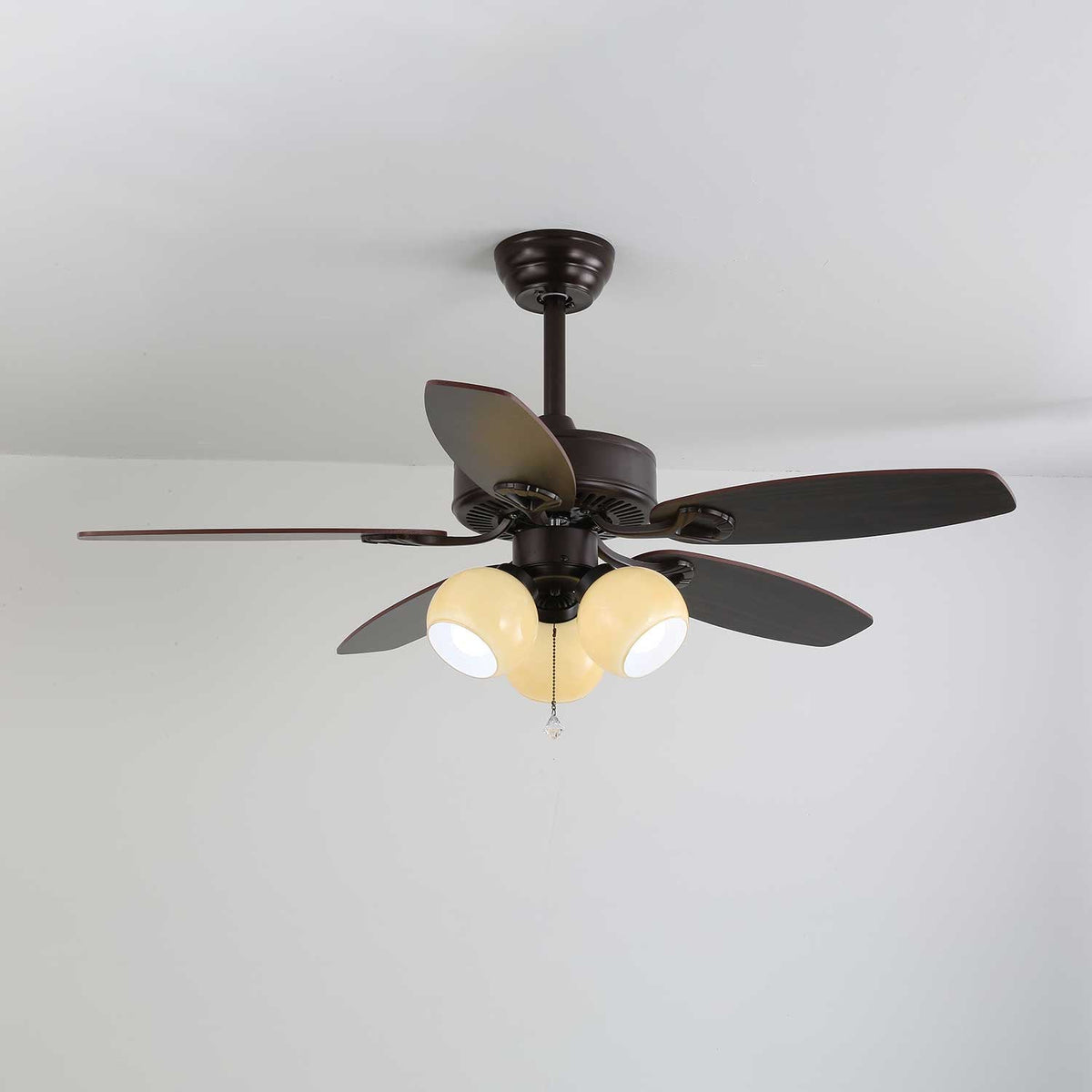 Calviera Vintage Holz-Glas-Deckenventilator mit Beleuchtung