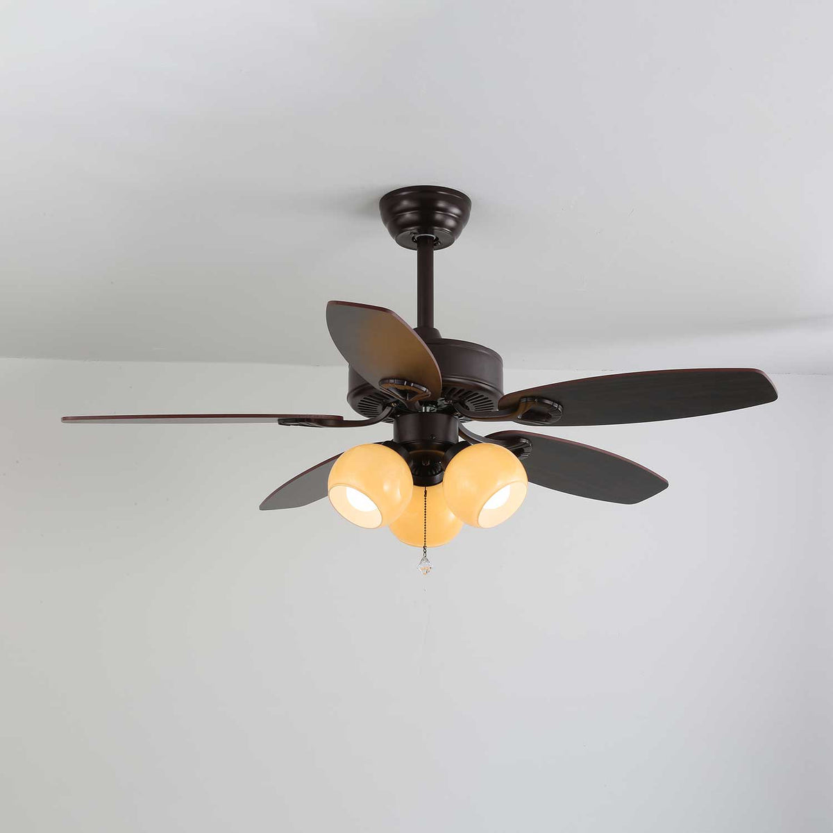 Calviera Vintage Holz-Glas-Deckenventilator mit Beleuchtung