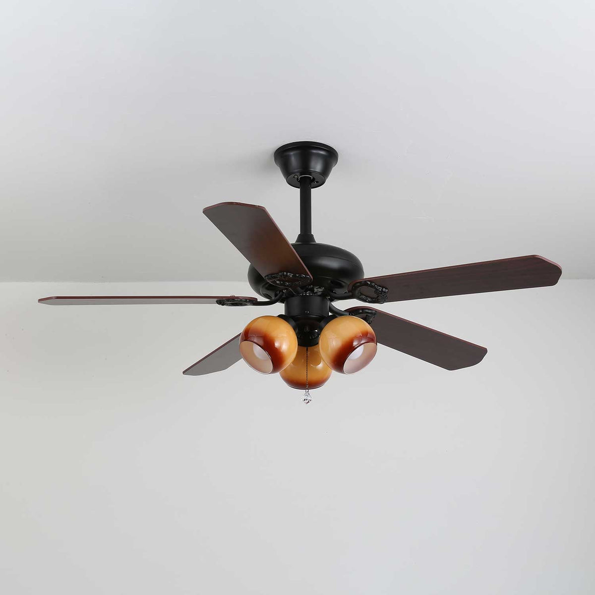 Calviera Vintage Holz-Glas-Deckenventilator mit Beleuchtung