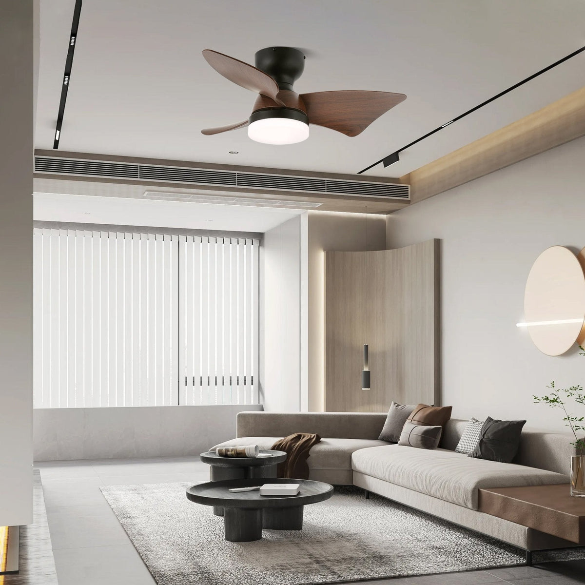 Mirella Deckenventilator mit Beleuchtung aus silberfarbenem Holz