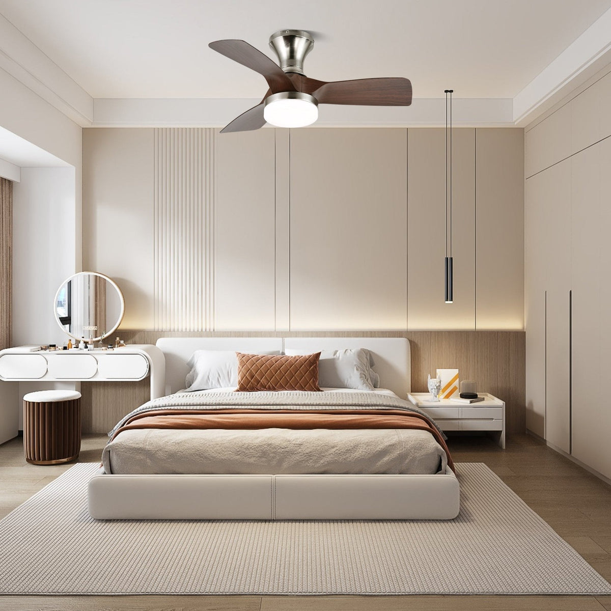 Mirella Deckenventilator mit Beleuchtung aus silberfarbenem Holz
