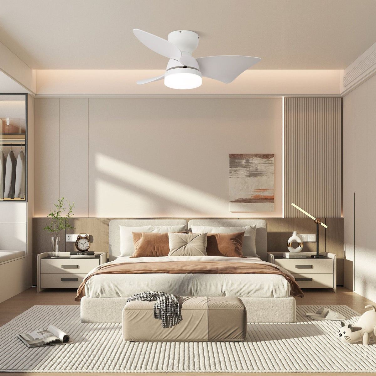 Mirella Deckenventilator mit Beleuchtung aus silberfarbenem Holz