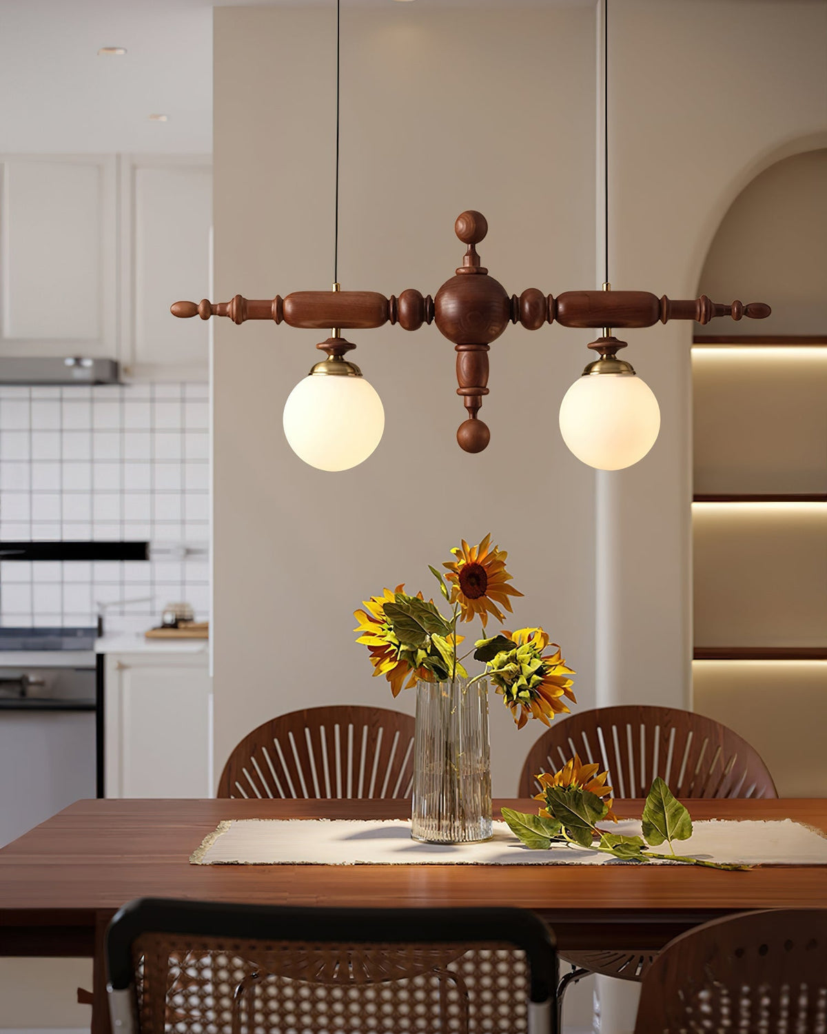 Isilira Classic Holz-Glas lineare Pendelleuchte