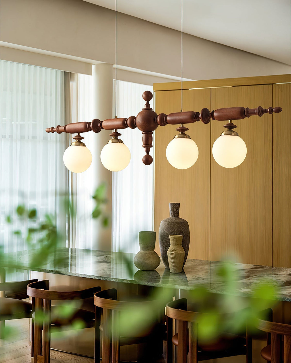 Isilira Classic Holz-Glas lineare Pendelleuchte