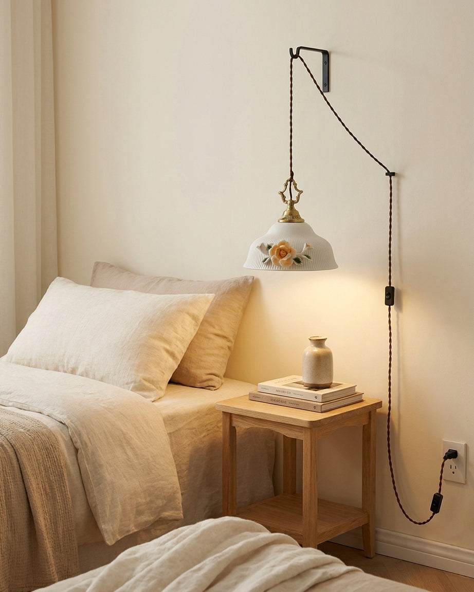 Elaielia Pendelleuchte Glasiertes Porzellan Kamelien Stecker Vintage Schlafzimmer | Cielum