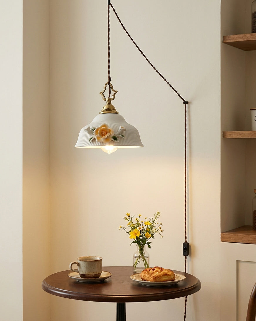 Elaielia Pendelleuchte Glasiertes Porzellan Kamelien Stecker Vintage Schlafzimmer | Cielum