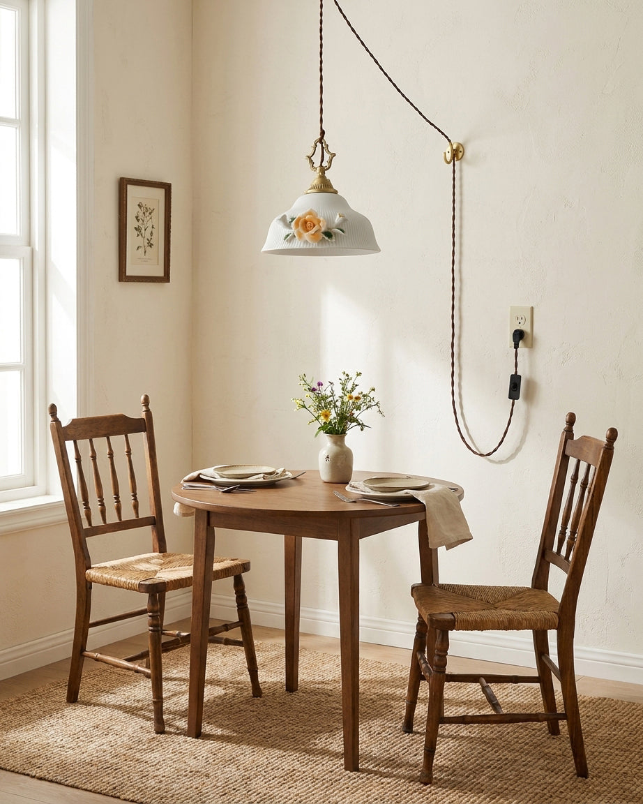 Elaielia Pendelleuchte Glasiertes Porzellan Kamelien Stecker Vintage Schlafzimmer | Cielum