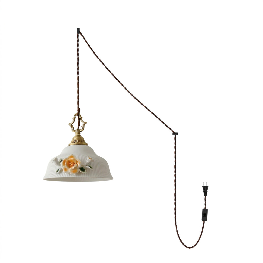 Elaielia Pendelleuchte Glasiertes Porzellan Kamelien Stecker Vintage Schlafzimmer | Cielum