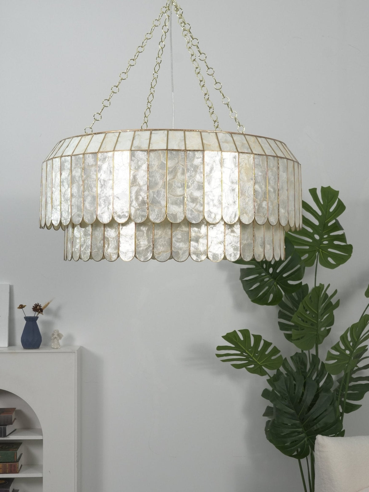Holz Gold Muschel-Metall Aurelia Kronleuchter