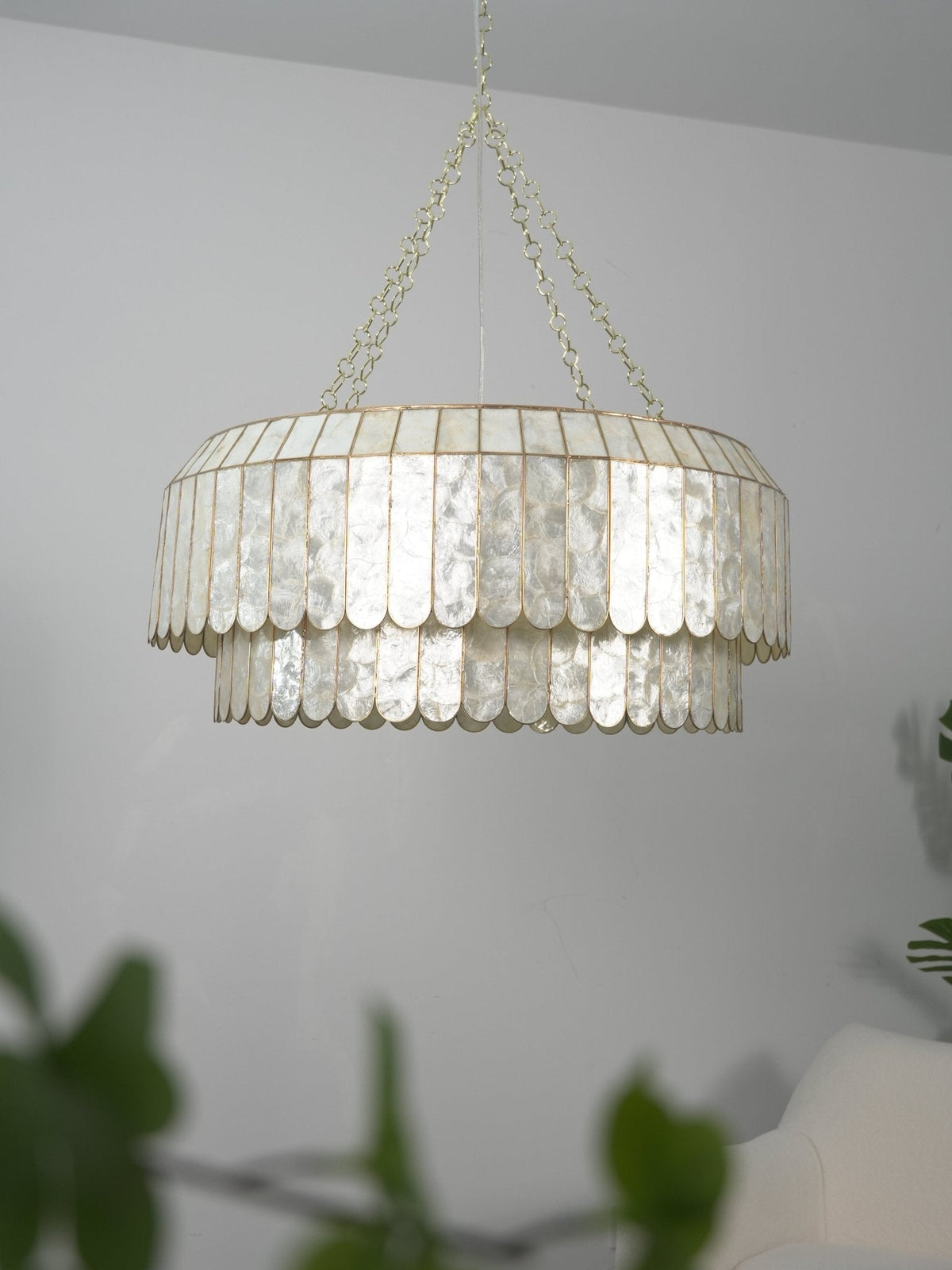 Holz Gold Muschel-Metall Aurelia Kronleuchter
