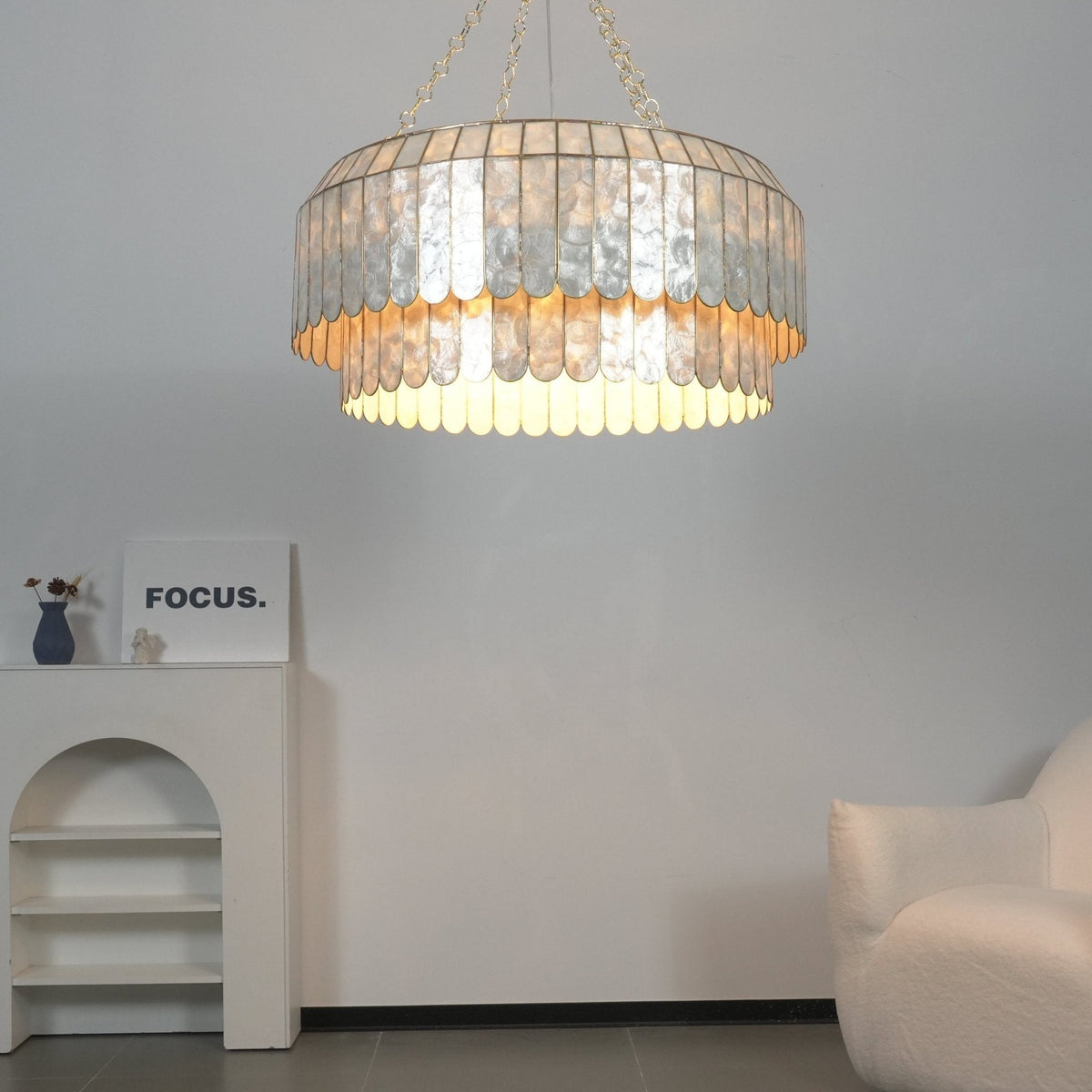 Holz Gold Muschel-Metall Aurelia Kronleuchter