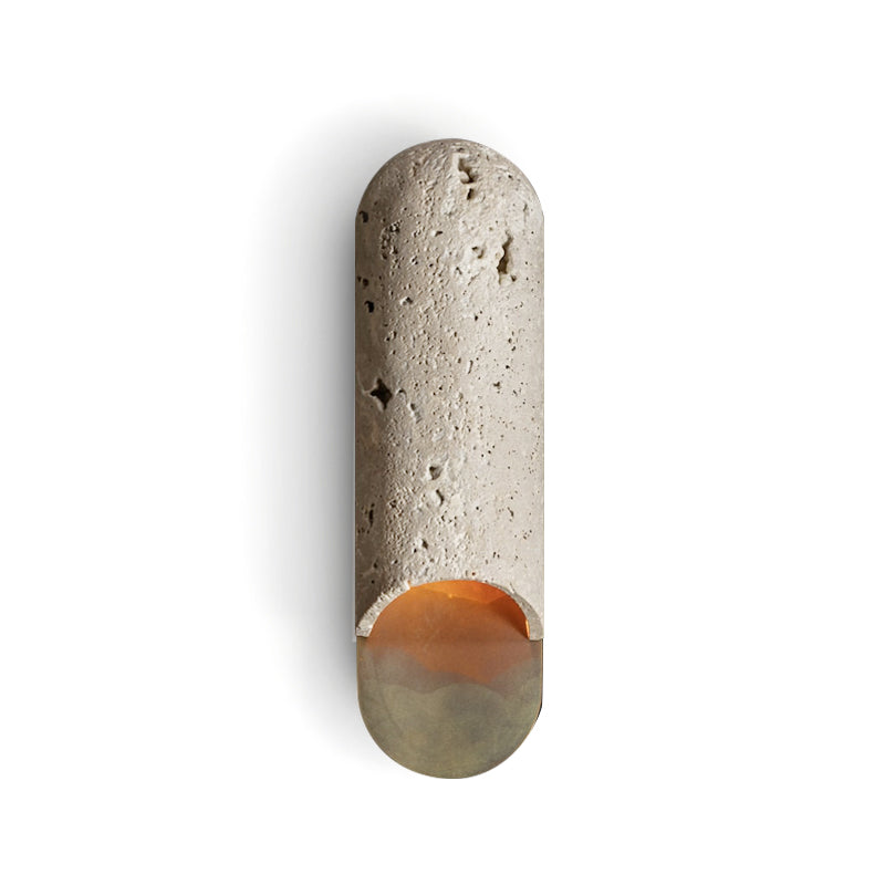 Capsule Wandleuchte aus gelbem Travertin-Marmor in Messing