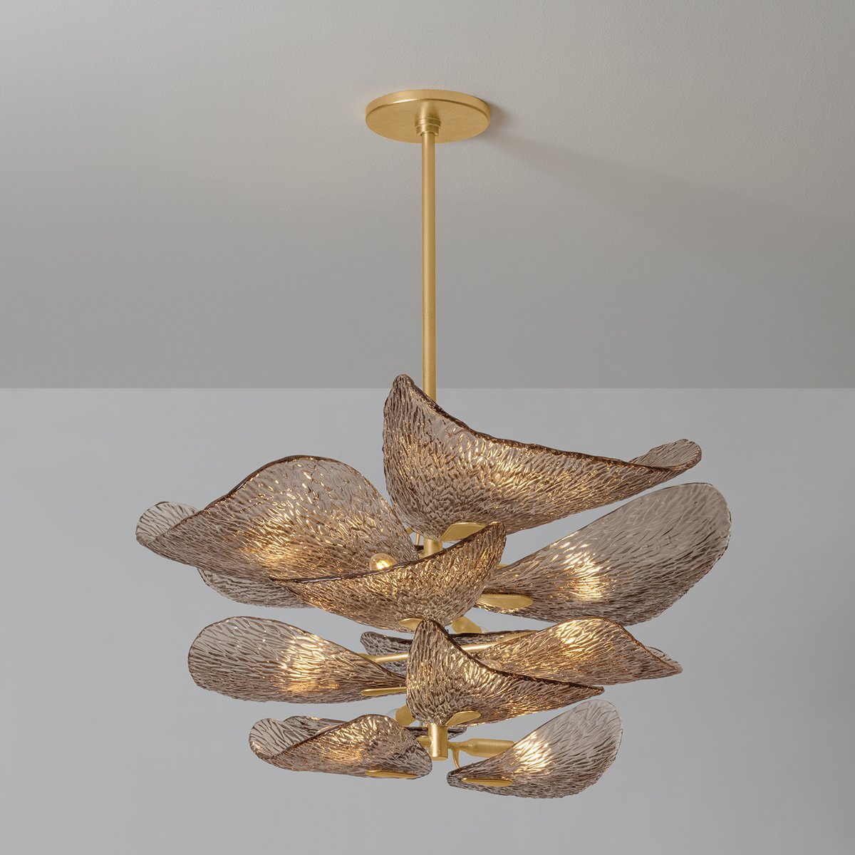Celaline Kronleuchter Cardiff Piastra-Glasblätter in Bronze