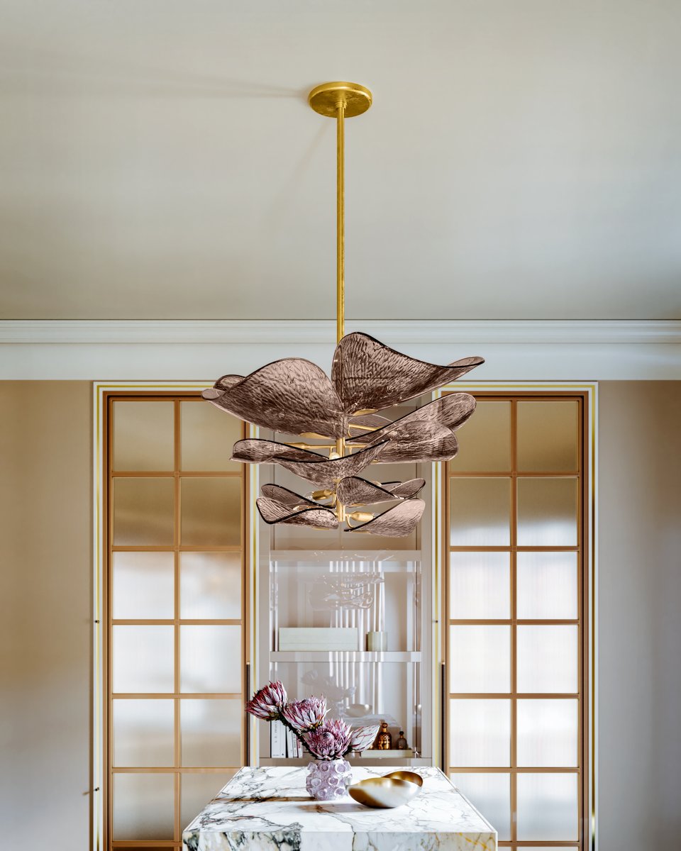 Celaline Kronleuchter Cardiff Piastra-Glasblätter in Bronze