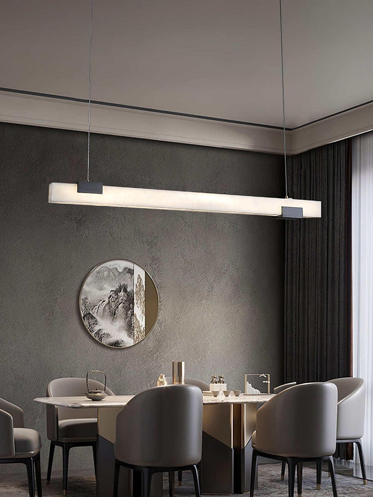 Mivel Minimalistische Alabaster-Pendelleuchte in linearer Form