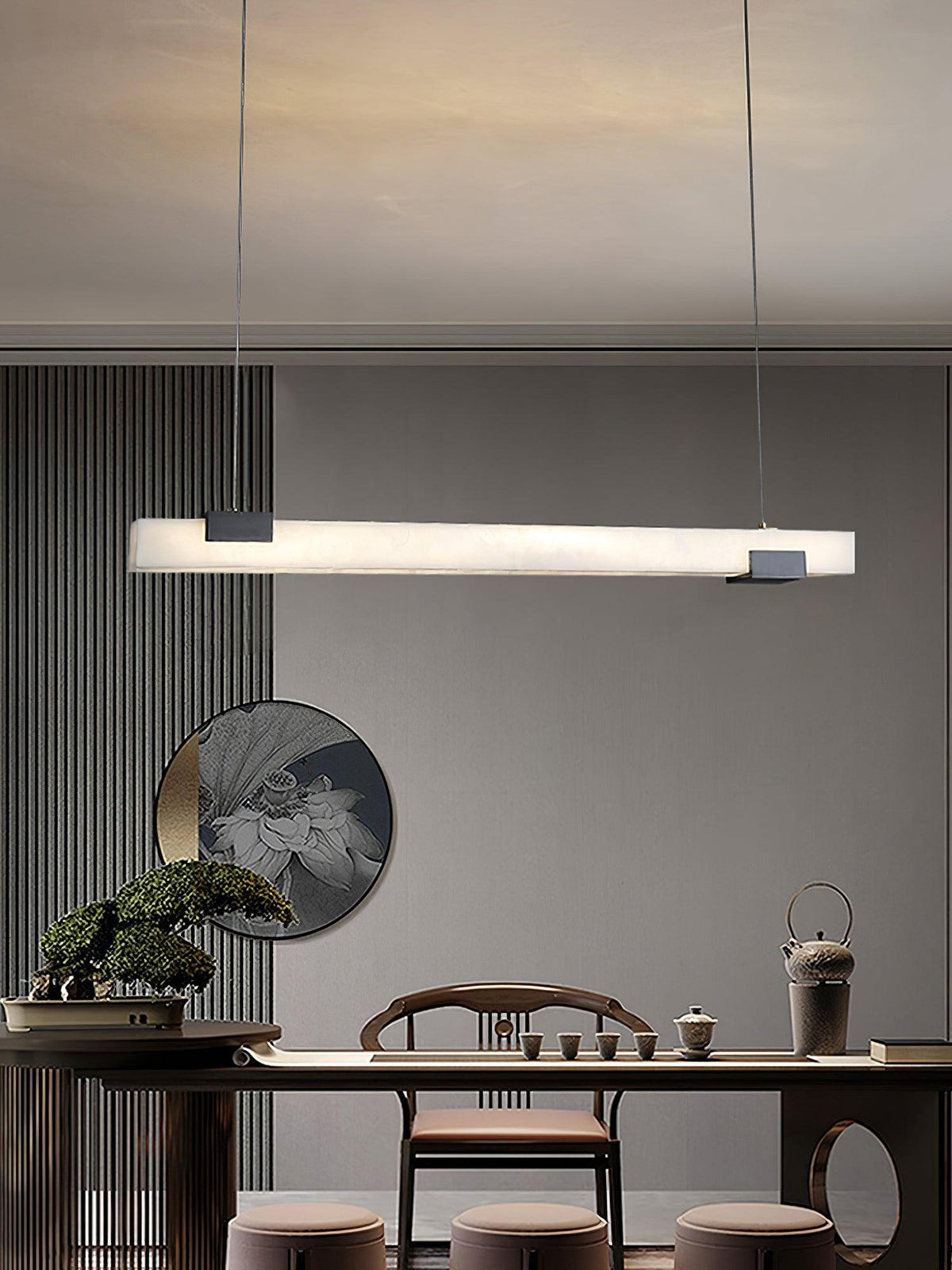 Mivel Minimalistische Alabaster-Pendelleuchte in linearer Form