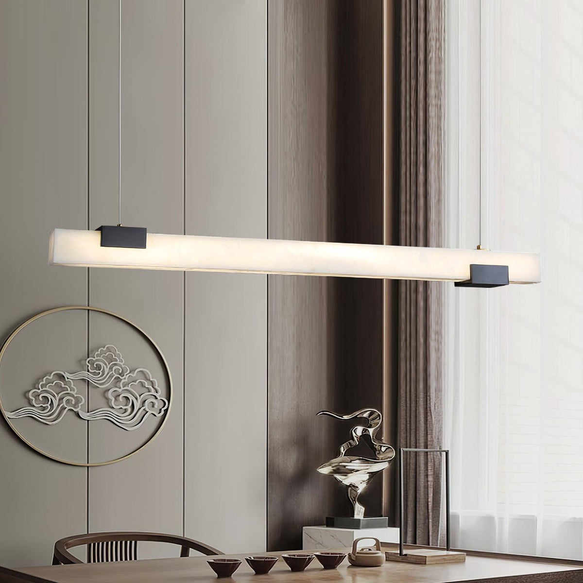 Mivel Minimalistische Alabaster-Pendelleuchte in linearer Form