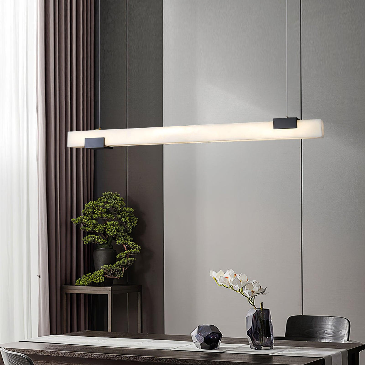 Mivel Minimalistische Alabaster-Pendelleuchte in linearer Form