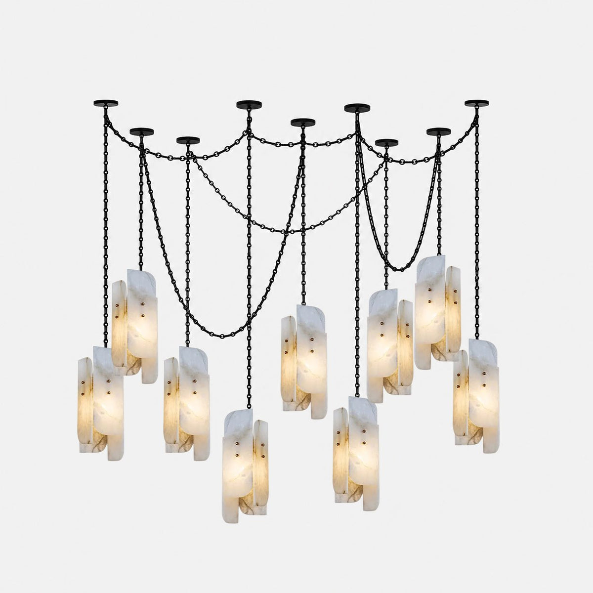 Aurevian Kronleuchter mit Kaskadenkette und Lichtquellen-Cluster