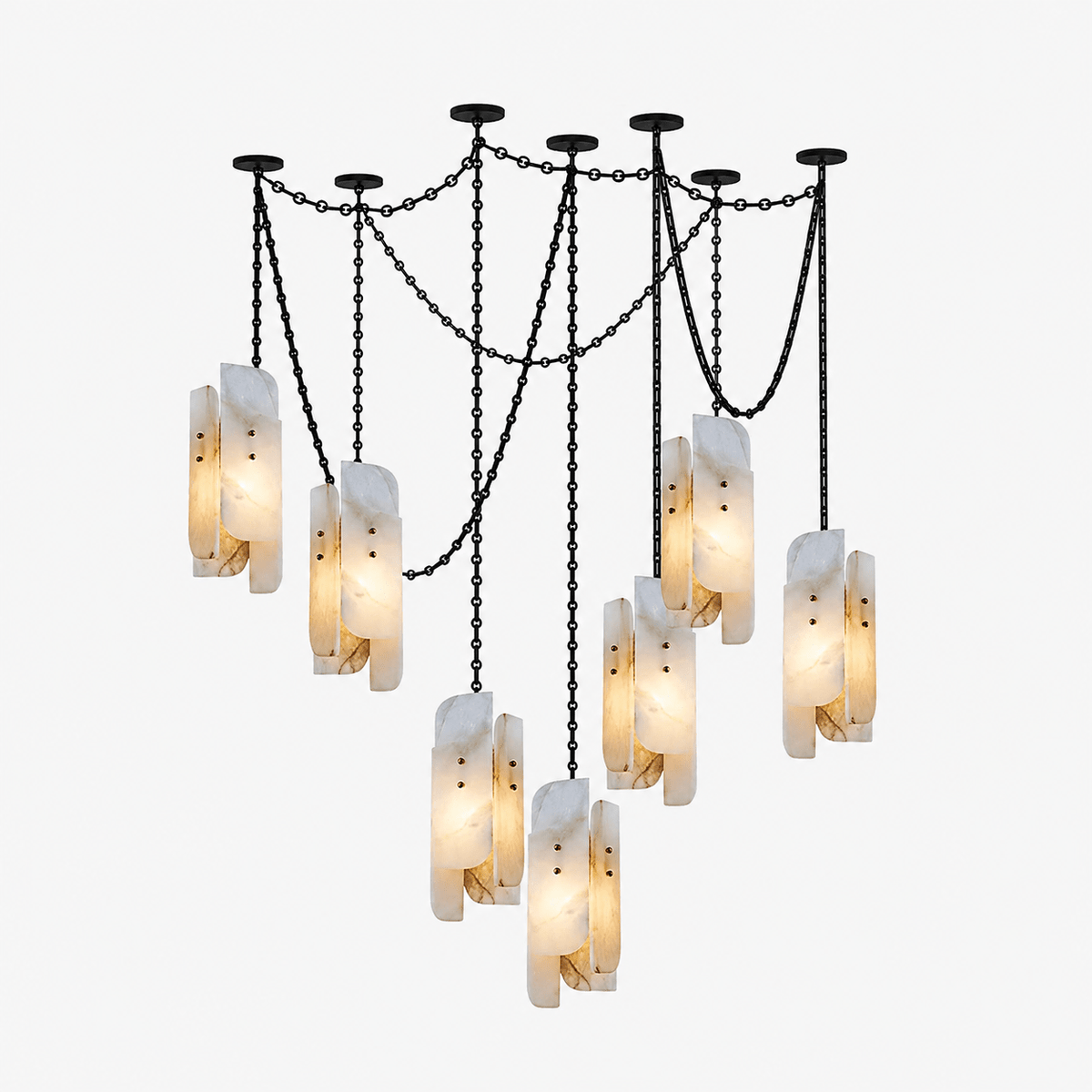 Aurevian Kronleuchter mit Kaskadenkette und Lichtquellen-Cluster