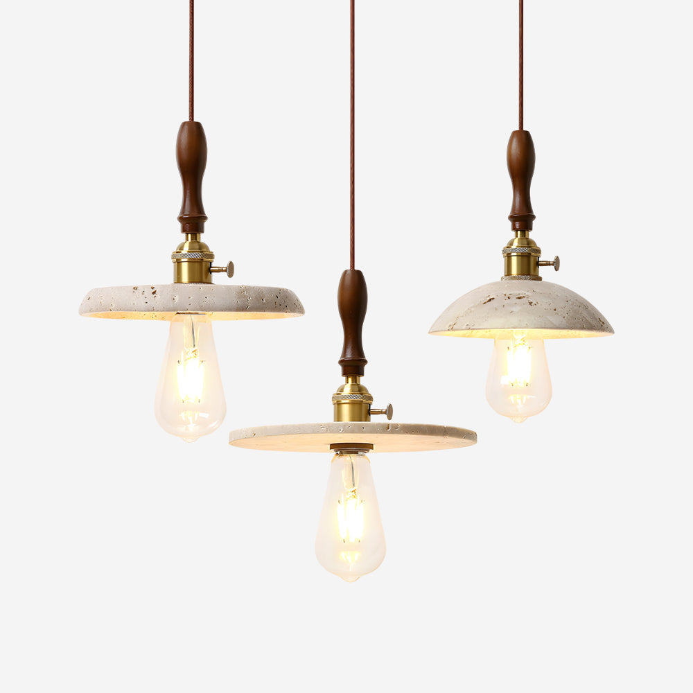 Seruine Travertin-Pendelleuchte in Beige