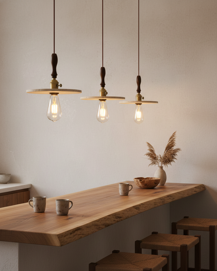 Seruine Travertin-Pendelleuchte in Beige