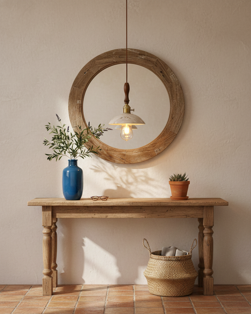 Seruine Travertin-Pendelleuchte in Beige