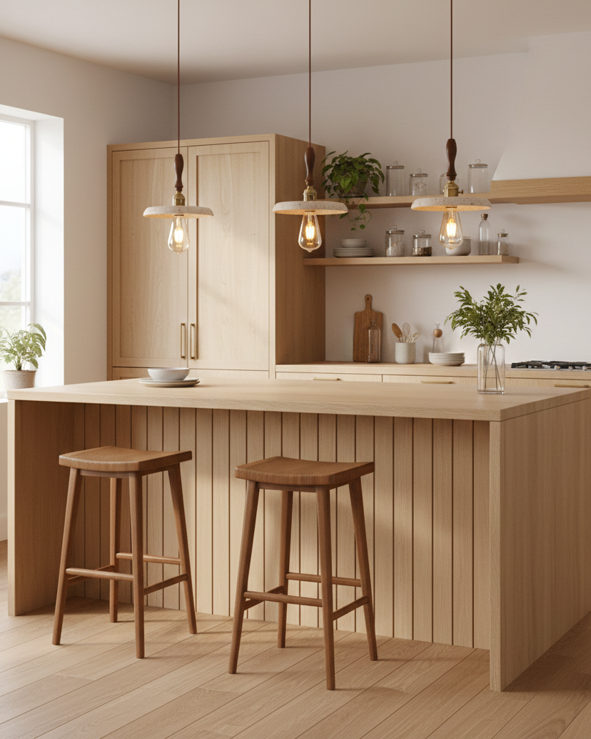 Seruine Travertin-Pendelleuchte in Beige
