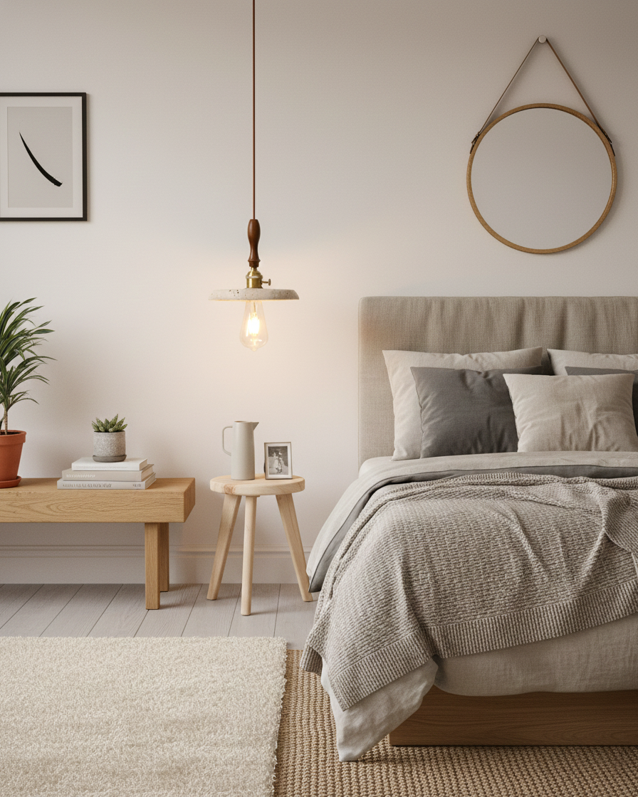 Seruine Travertin-Pendelleuchte in Beige