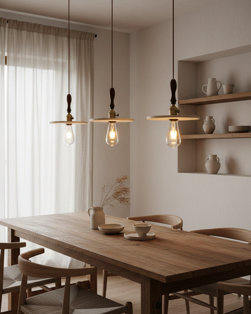 Seruine Travertin-Pendelleuchte in Beige
