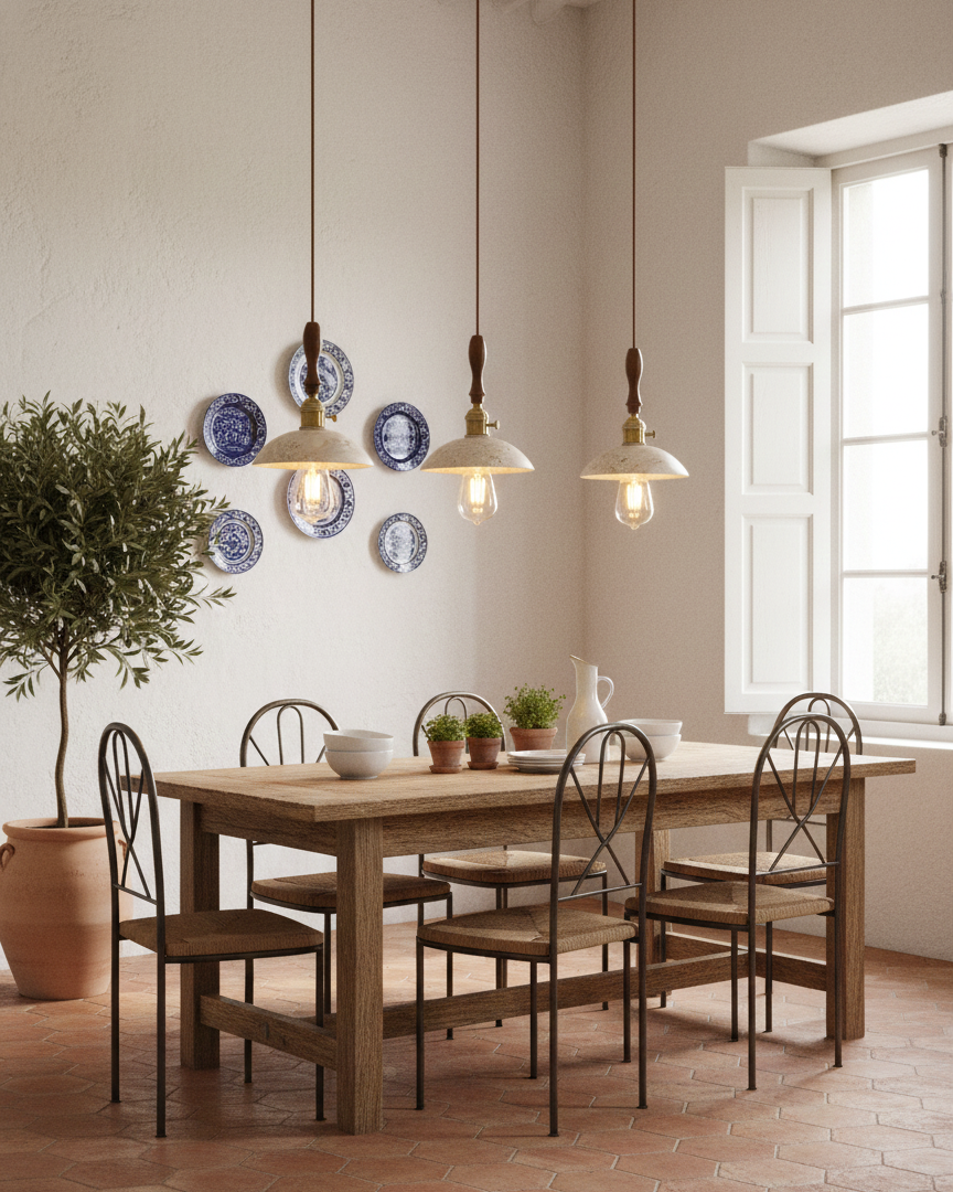 Seruine Travertin-Pendelleuchte in Beige