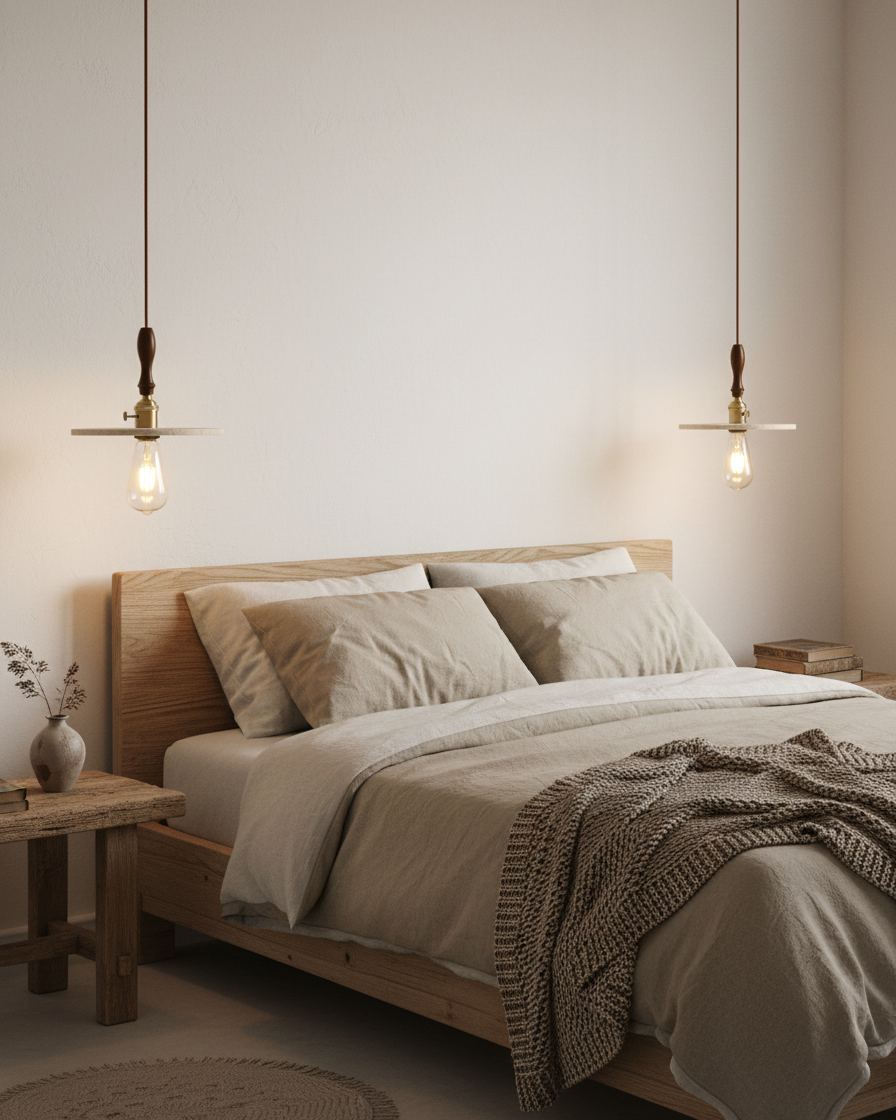 Seruine Travertin-Pendelleuchte in Beige
